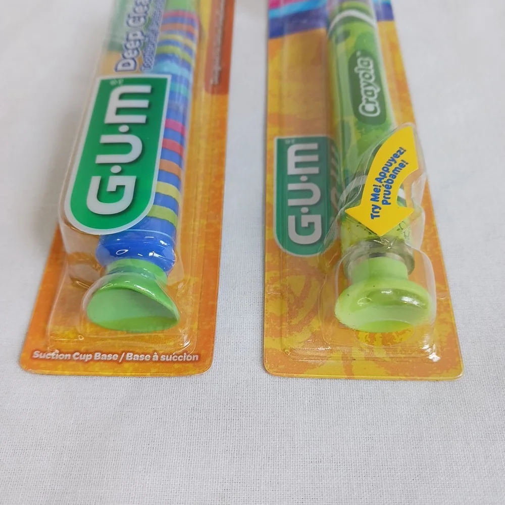 GUM Crayola Toothbrushes Lot of 2 Green Rainbow